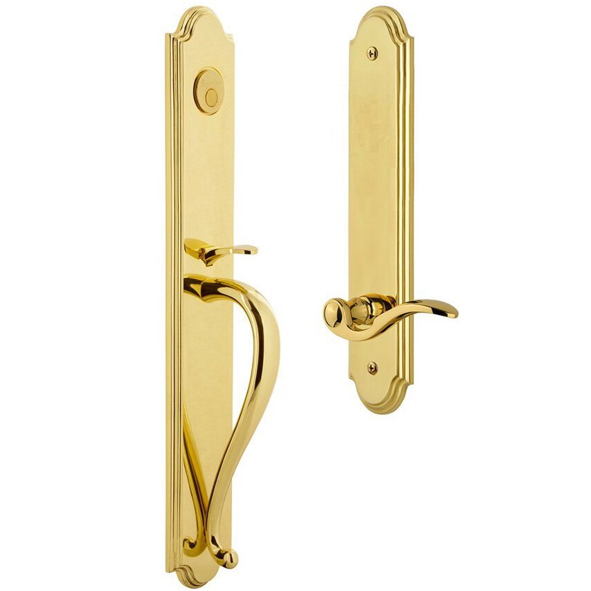 Grandeur Arc One-Piece Dummy Handleset with S Grip and Bellagio Left Handed Lever in Lifetime Brass