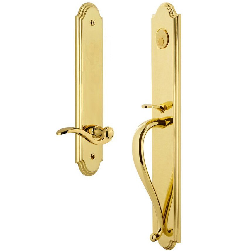 Grandeur Arc One-Piece Dummy Handleset with S Grip and Bellagio Right Handed Lever in Lifetime Brass