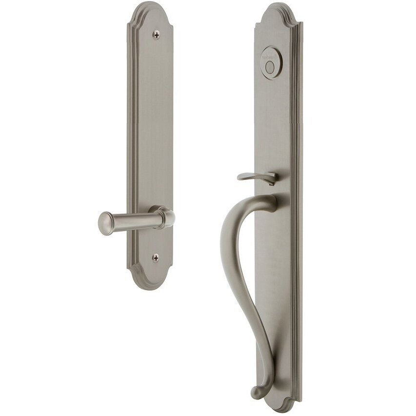 Grandeur Arc One-Piece Dummy Handleset with S Grip and Georgetown Right Handed Lever in Satin Nickel