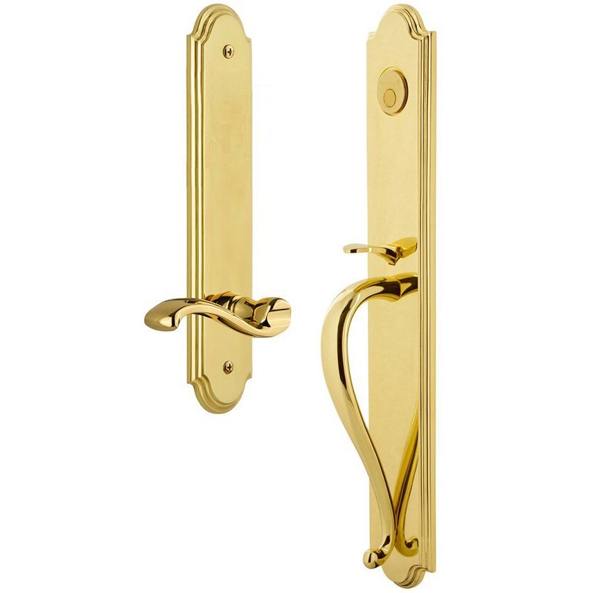 Grandeur Arc One-Piece Dummy Handleset with S Grip and Portofino Right Handed Lever in Lifetime Brass