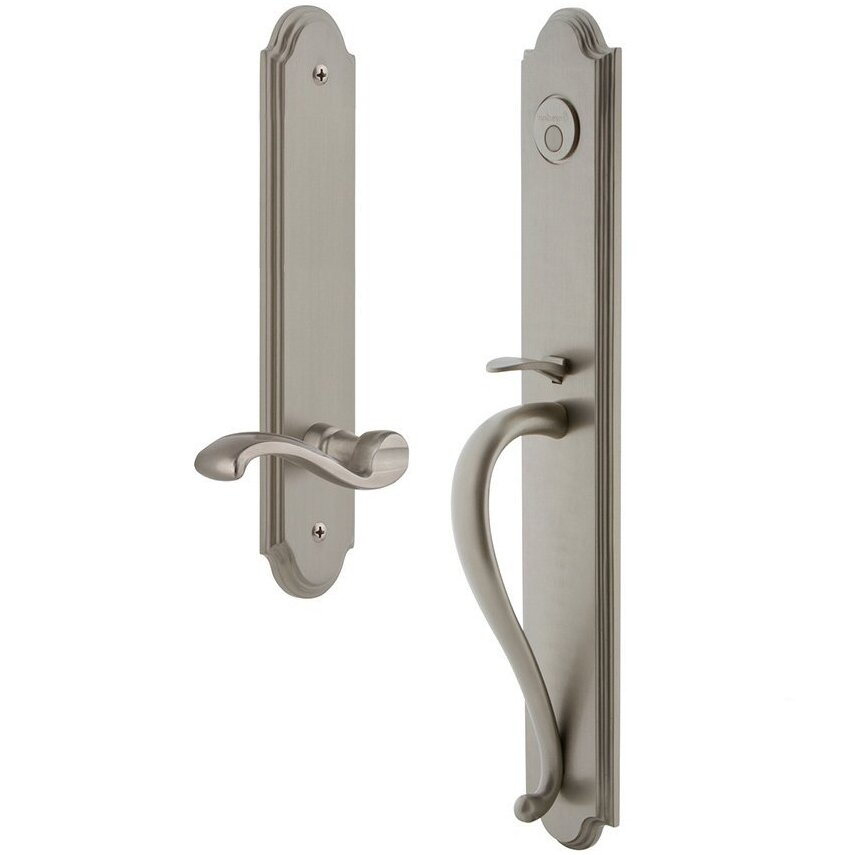 Grandeur Arc One-Piece Dummy Handleset with S Grip and Portofino Right Handed Lever in Satin Nickel