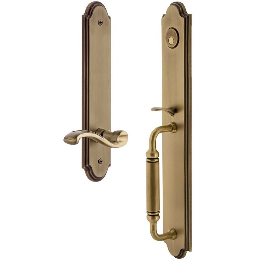 Grandeur Arc One-Piece Dummy Handleset with C Grip and Portofino Right Handed Lever in Vintage Brass