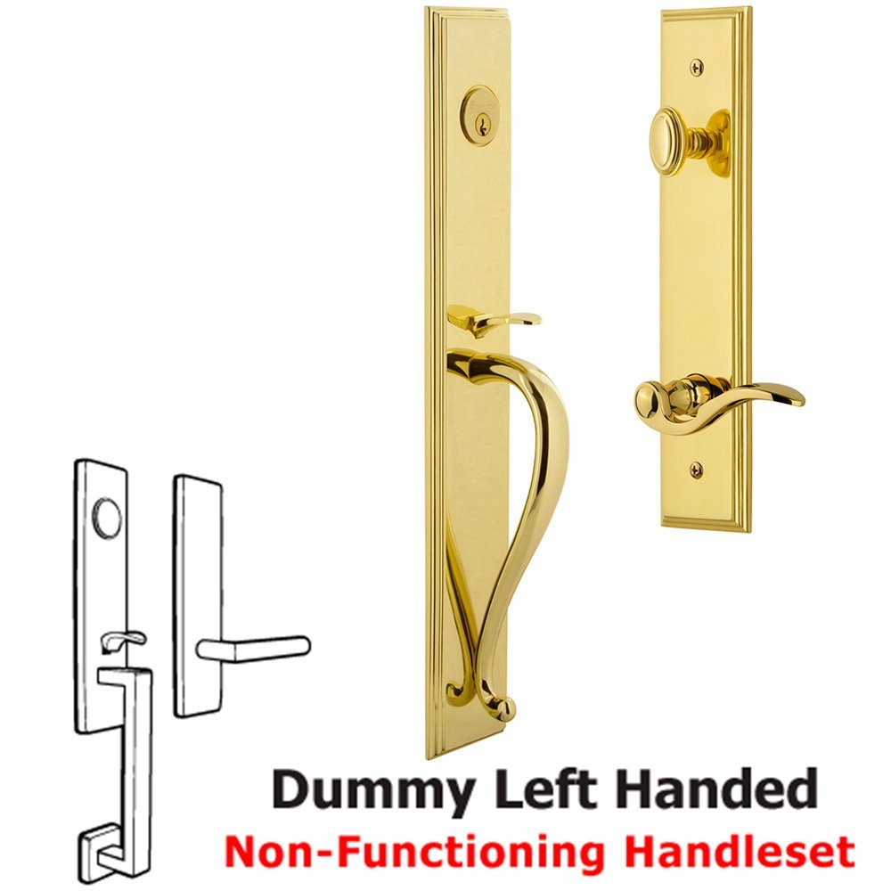 Grandeur One-Piece Dummy Handleset with S Grip and Bellagio Left Handed Lever in Lifetime Brass