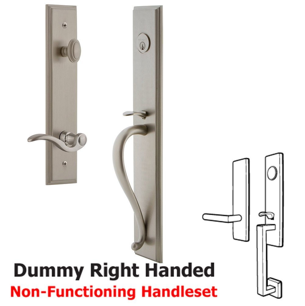 Grandeur One-Piece Dummy Handleset with S Grip and Bellagio Right Handed Lever in Satin Nickel