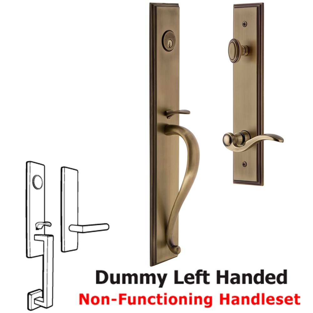 Grandeur One-Piece Dummy Handleset with S Grip and Bellagio Left Handed Lever in Vintage Brass