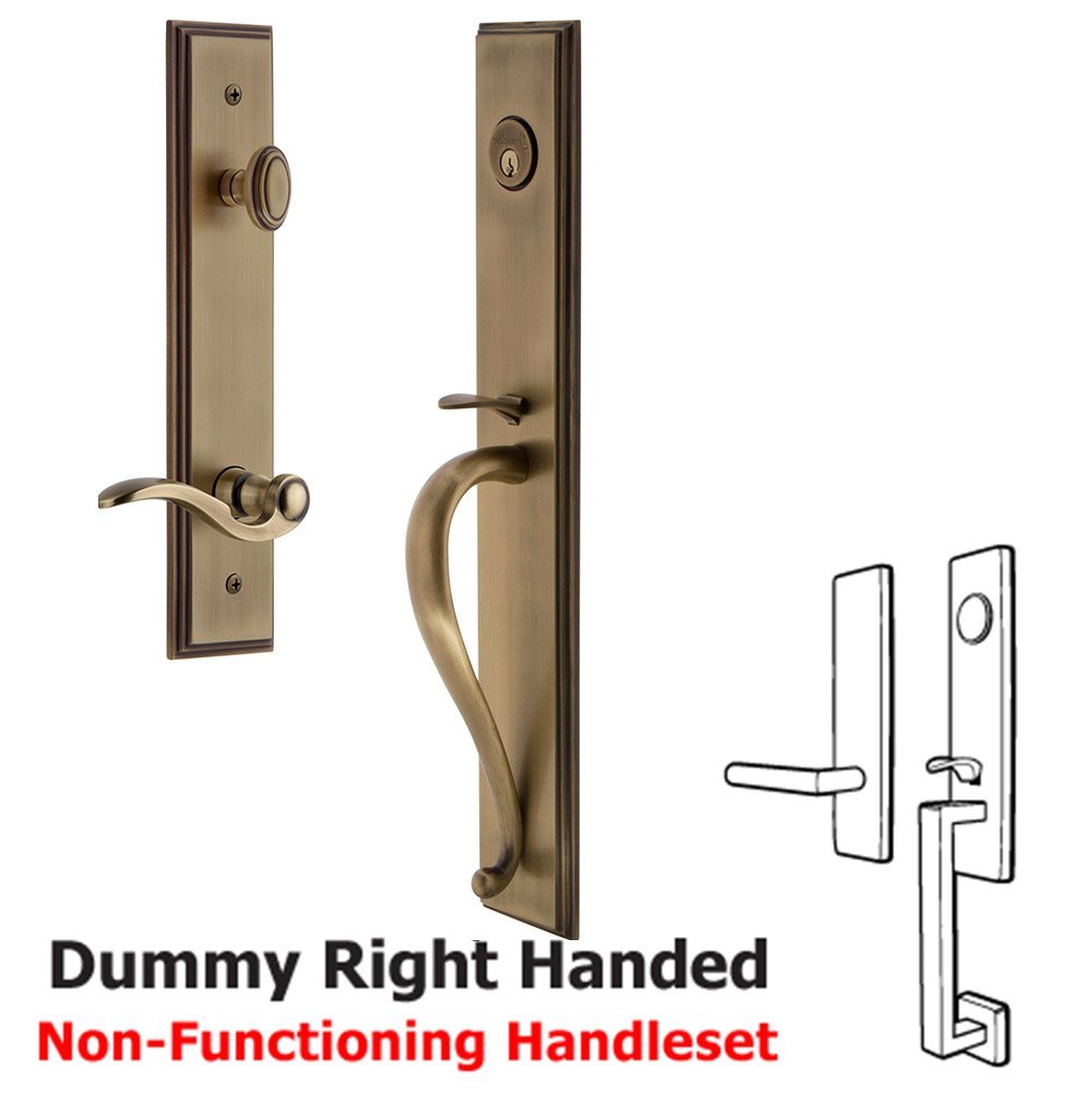 Grandeur One-Piece Dummy Handleset with S Grip and Bellagio Right Handed Lever in Vintage Brass