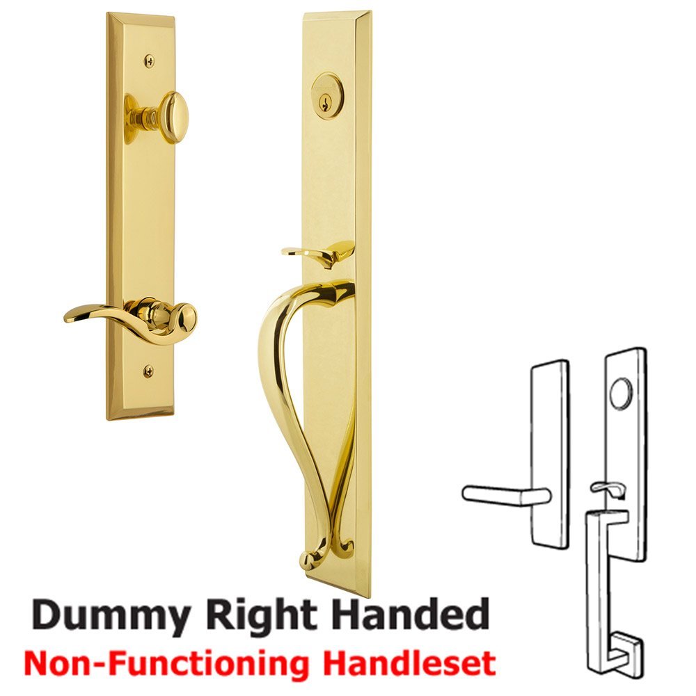 Grandeur One-Piece Dummy Handleset with S Grip and Bellagio Right Handed Lever in Lifetime Brass