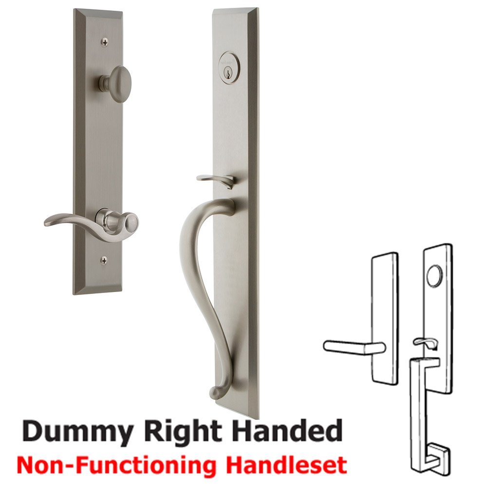 Grandeur One-Piece Dummy Handleset with S Grip and Bellagio Right Handed Lever in Satin Nickel
