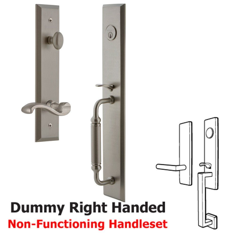 Grandeur One-Piece Dummy Handleset with C Grip and Portofino Right Handed Lever in Satin Nickel