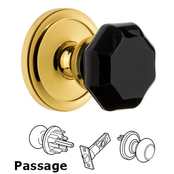 Grandeur Passage - Circulaire Rosette with Black Lyon Crystal Knob in Lifetime Brass