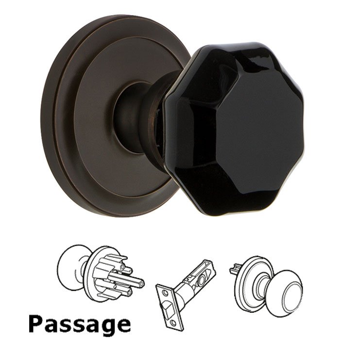 Grandeur Passage - Circulaire Rosette with Black Lyon Crystal Knob in Timeless Bronze