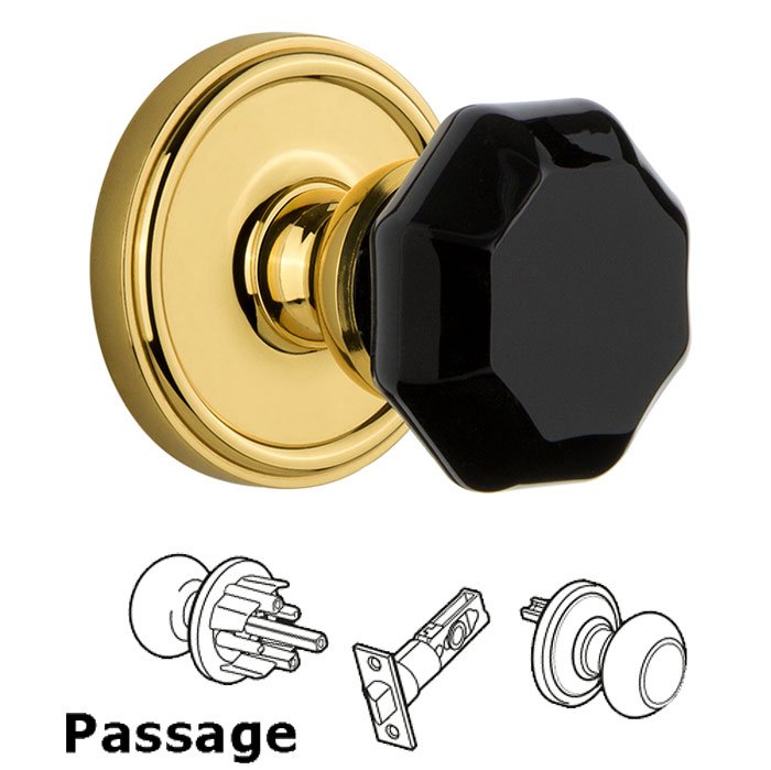 Grandeur Passage - Georgetown Rosette with Black Lyon Crystal Knob in Polished Brass