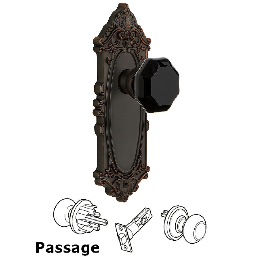 Grandeur Passage - Grande Victorian Rosette with Black Lyon Crystal Knob in Timeless Bronze
