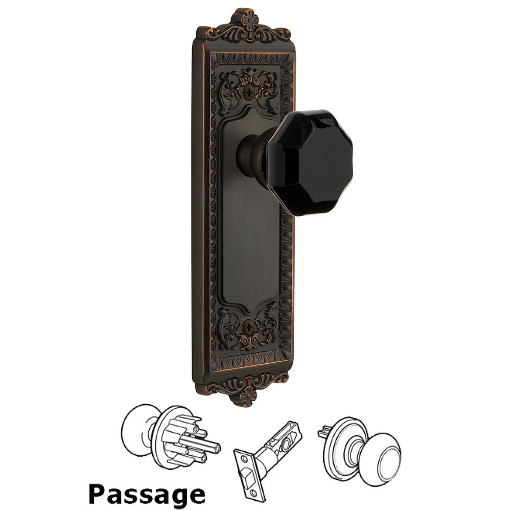Grandeur Passage - Windsor Rosette with Black Lyon Crystal Knob in Timeless Bronze