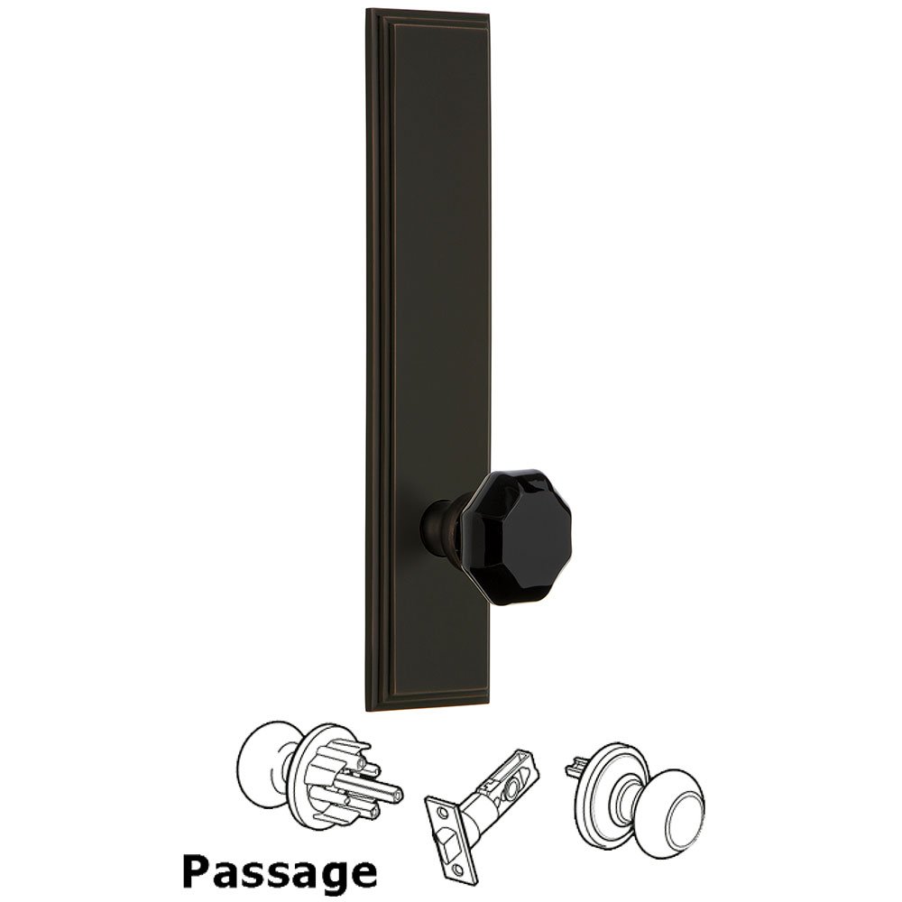 Grandeur Passage Carre Tall Plate with Black Lyon Crystal Knob in Timeless Bronze