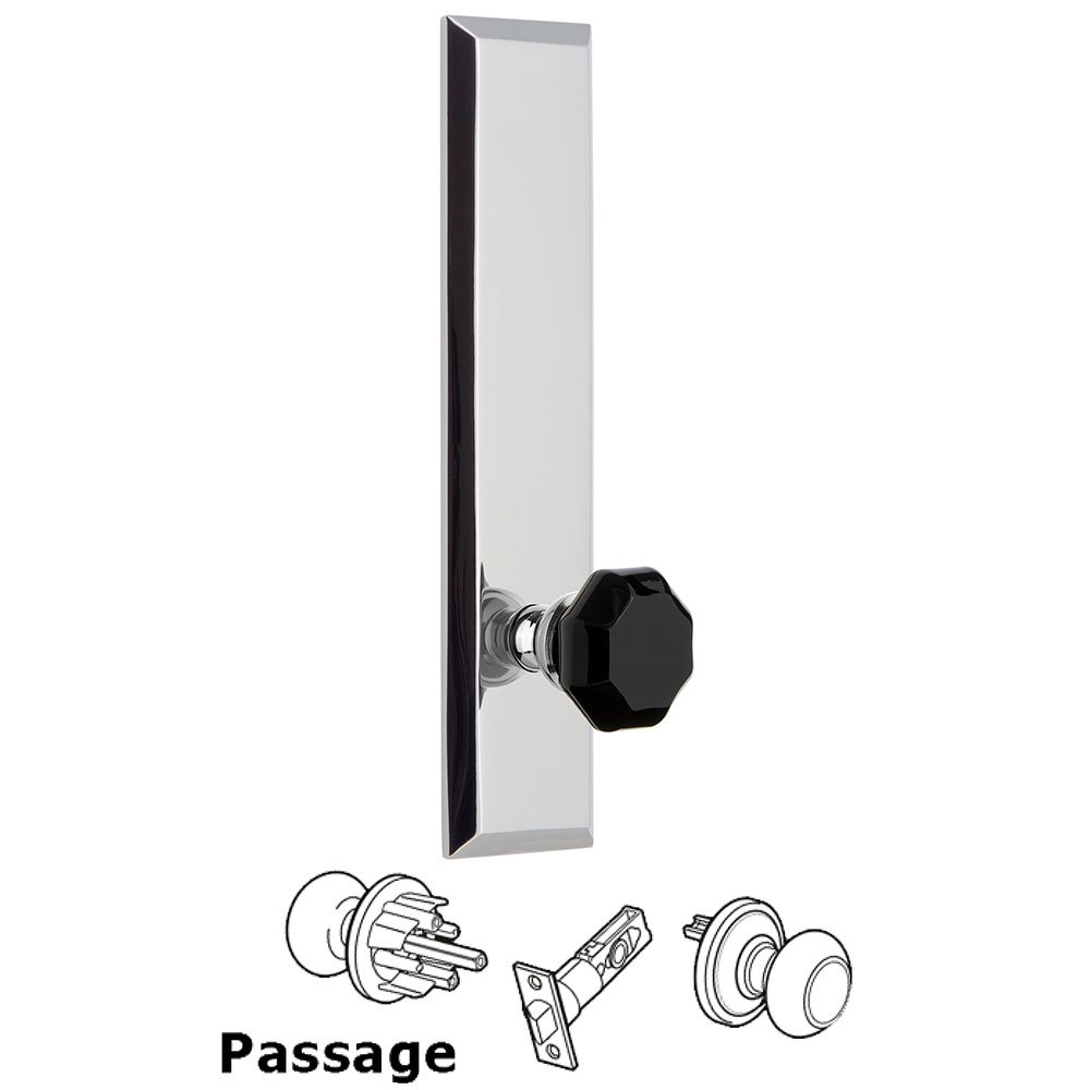 Grandeur Passage Fifth Avenue Tall with Black Lyon Crystal Knob in Bright Chrome