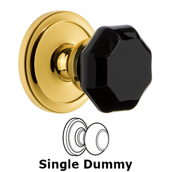 Grandeur Single Dummy - Circulaire Rosette with Black Lyon Crystal Knob in Polished Brass