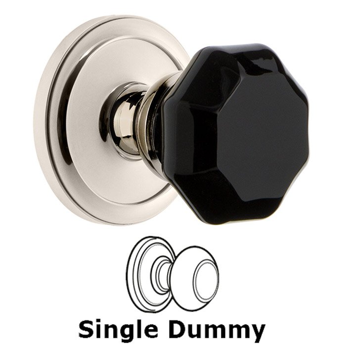 Grandeur Single Dummy - Circulaire Rosette with Black Lyon Crystal Knob in Polished Nickel