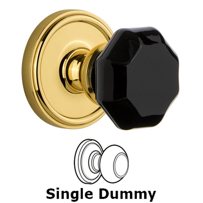 Grandeur Single Dummy - Georgetown Rosette with Black Lyon Crystal Knob in Polished Brass