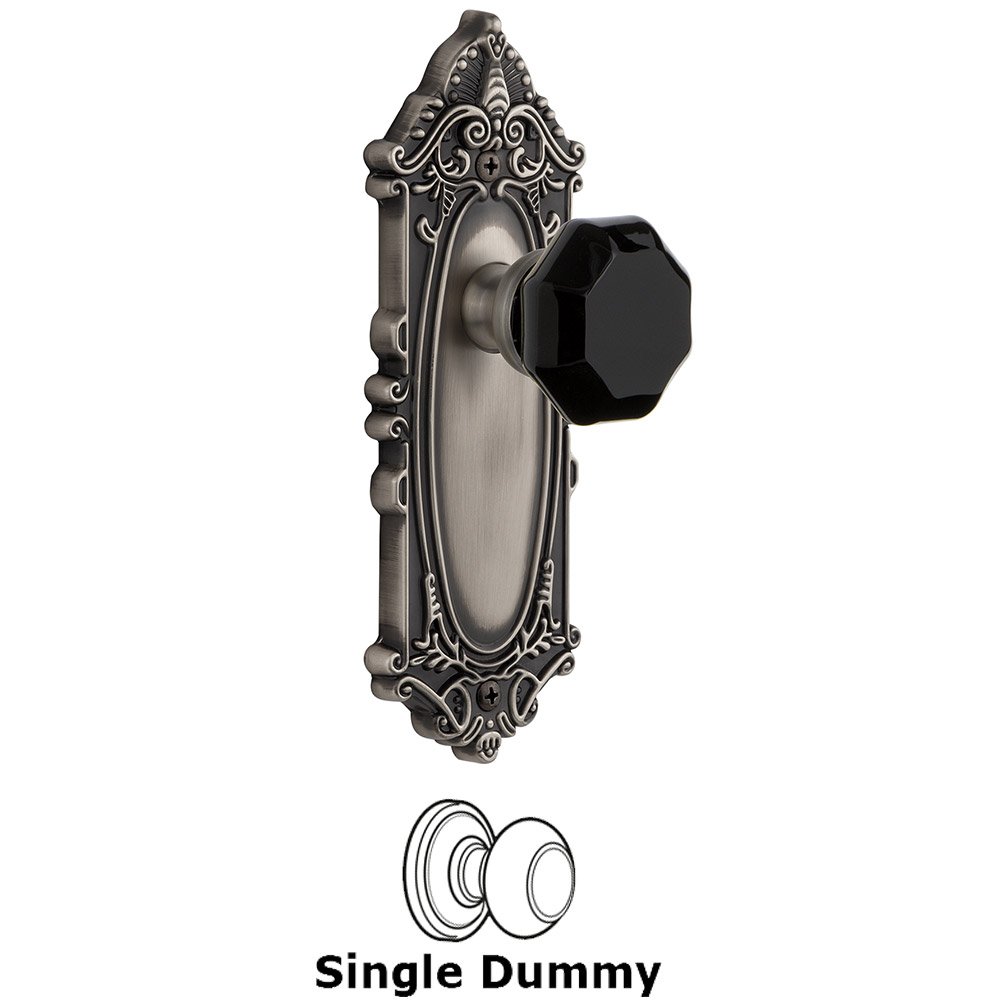 Grandeur Single Dummy - Grande Victorian Rosette with Black Lyon Crystal Knob in Antique Pewter