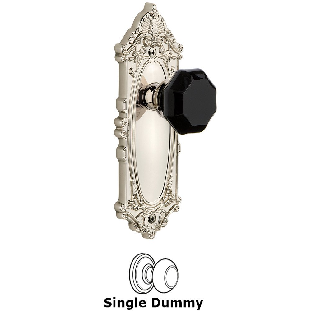 Grandeur Single Dummy - Grande Victorian Rosette with Black Lyon Crystal Knob in Polished Nickel