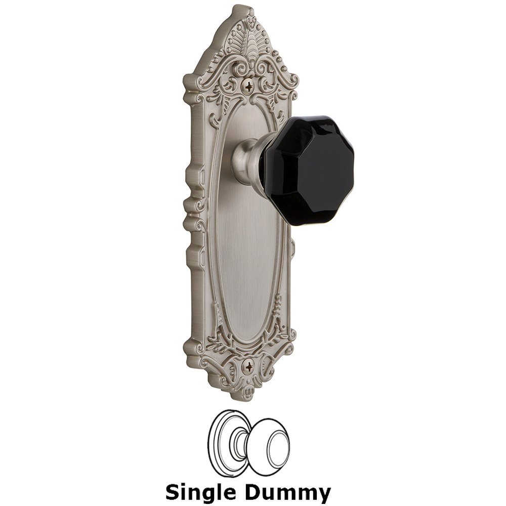 Grandeur Single Dummy - Grande Victorian Rosette with Black Lyon Crystal Knob in Satin Nickel