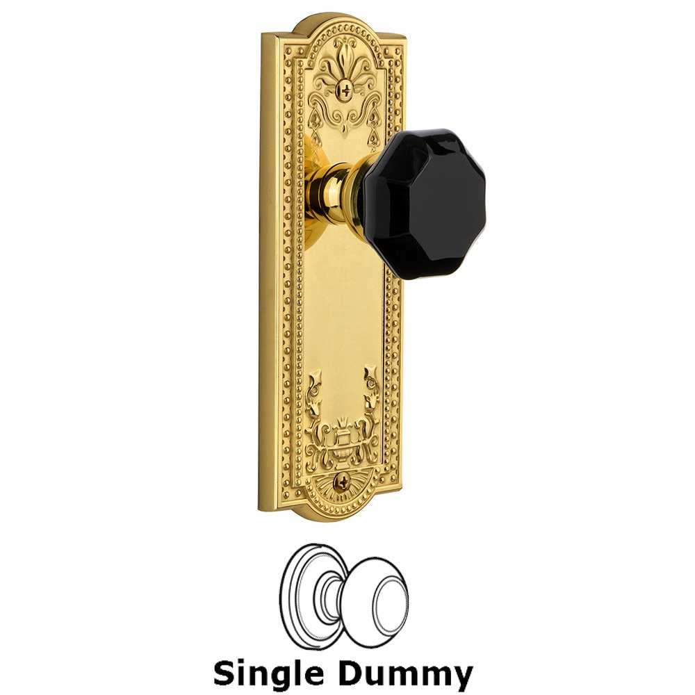 Grandeur Single Dummy - Parthenon Rosette with Black Lyon Crystal Knob in Polished Brass