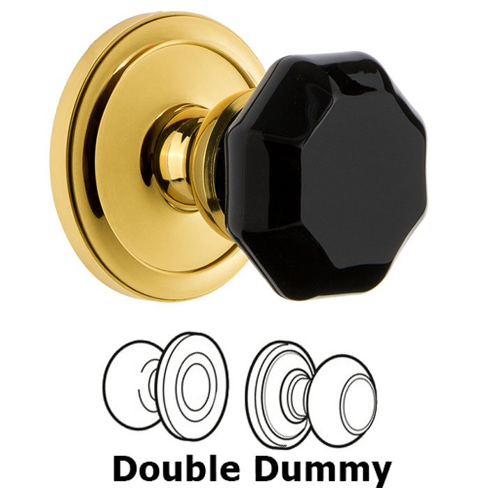 Grandeur Double Dummy - Circulaire Rosette with Black Lyon Crystal Knob in Lifetime Brass