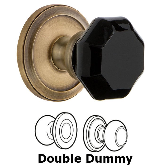 Grandeur Double Dummy - Circulaire Rosette with Black Lyon Crystal Knob in Vintage Brass