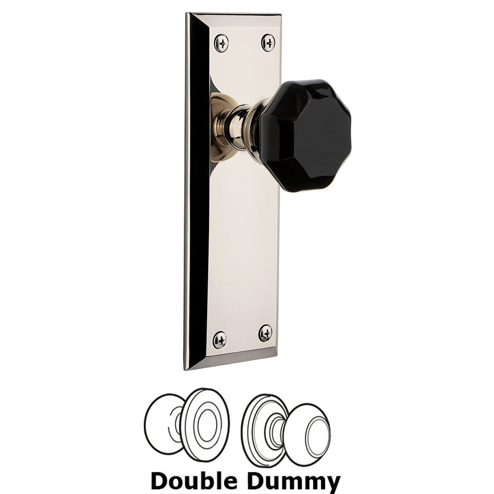 Grandeur Double Dummy - Fifth Avenue Rosette with Black Lyon Crystal Knob in Polished Nickel