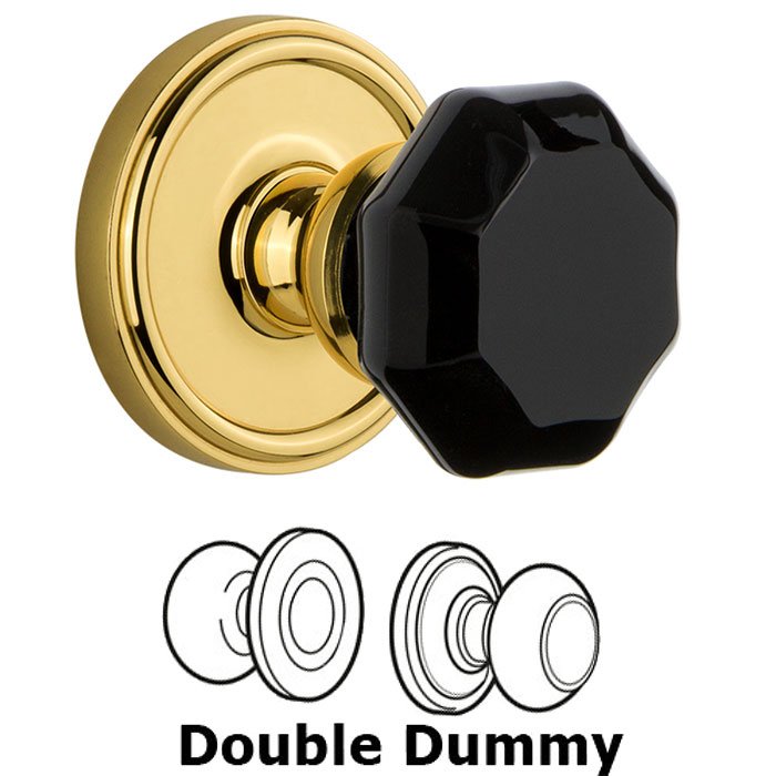 Grandeur Double Dummy - Georgetown Rosette with Black Lyon Crystal Knob in Polished Brass