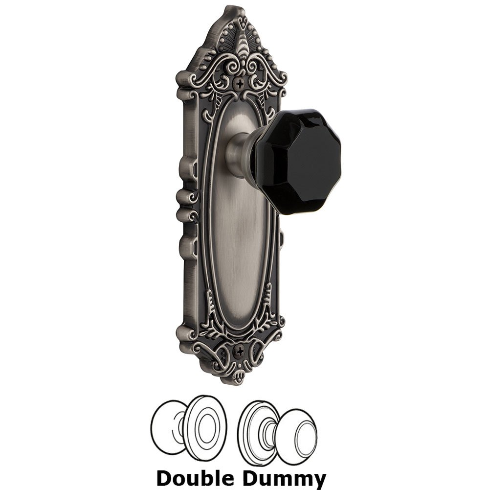 Grandeur Double Dummy - Grande Victorian Rosette with Black Lyon Crystal Knob in Antique Pewter