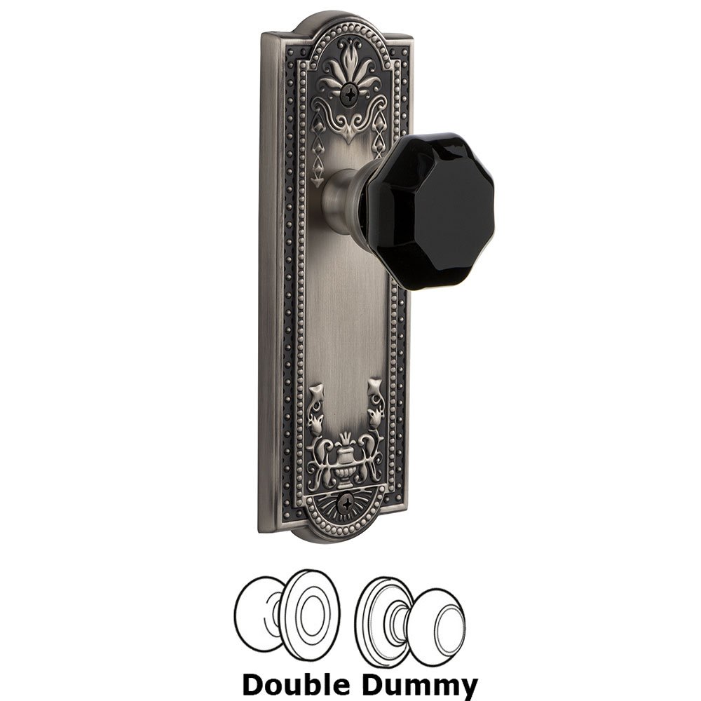 Grandeur Double Dummy - Parthenon Rosette with Black Lyon Crystal Knob in Antique Pewter