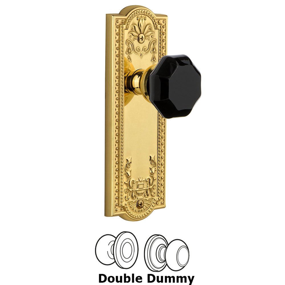 Grandeur Double Dummy - Parthenon Rosette with Black Lyon Crystal Knob in Polished Brass
