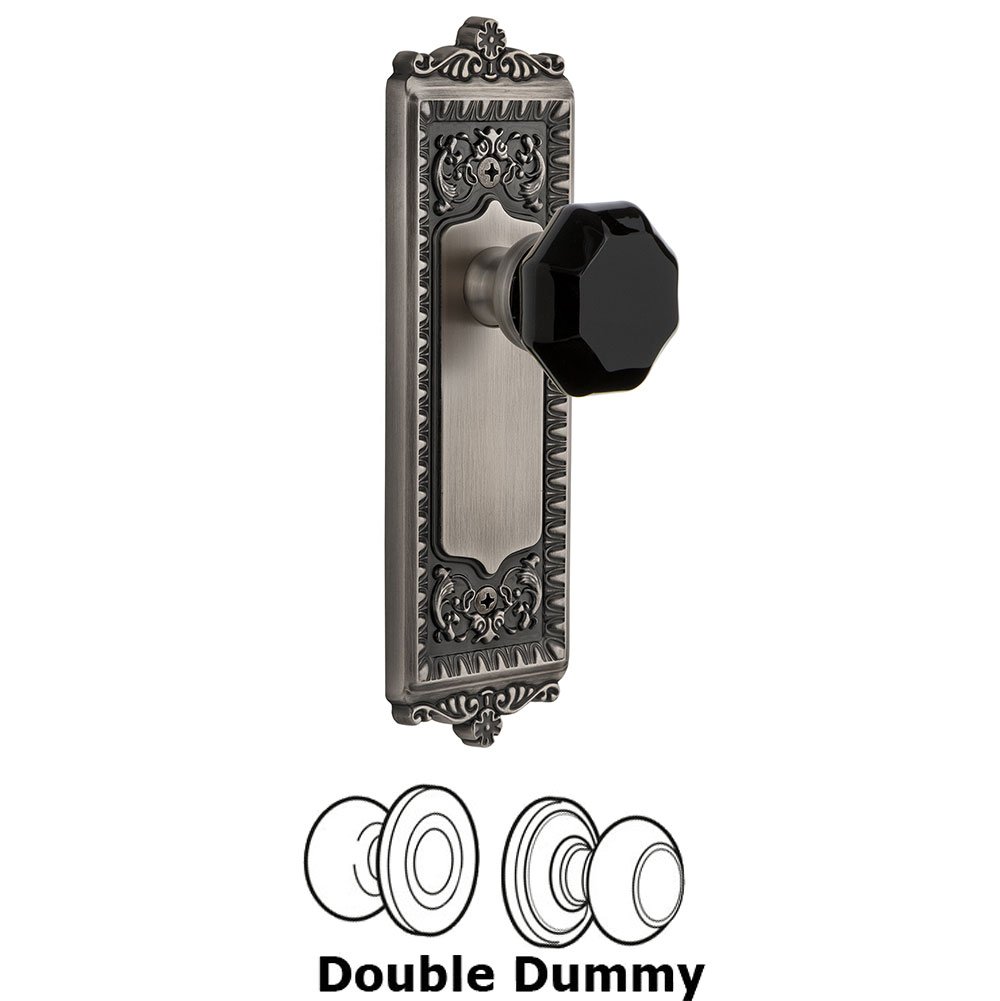 Grandeur Double Dummy - Windsor Rosette with Black Lyon Crystal Knob in Antique Pewter