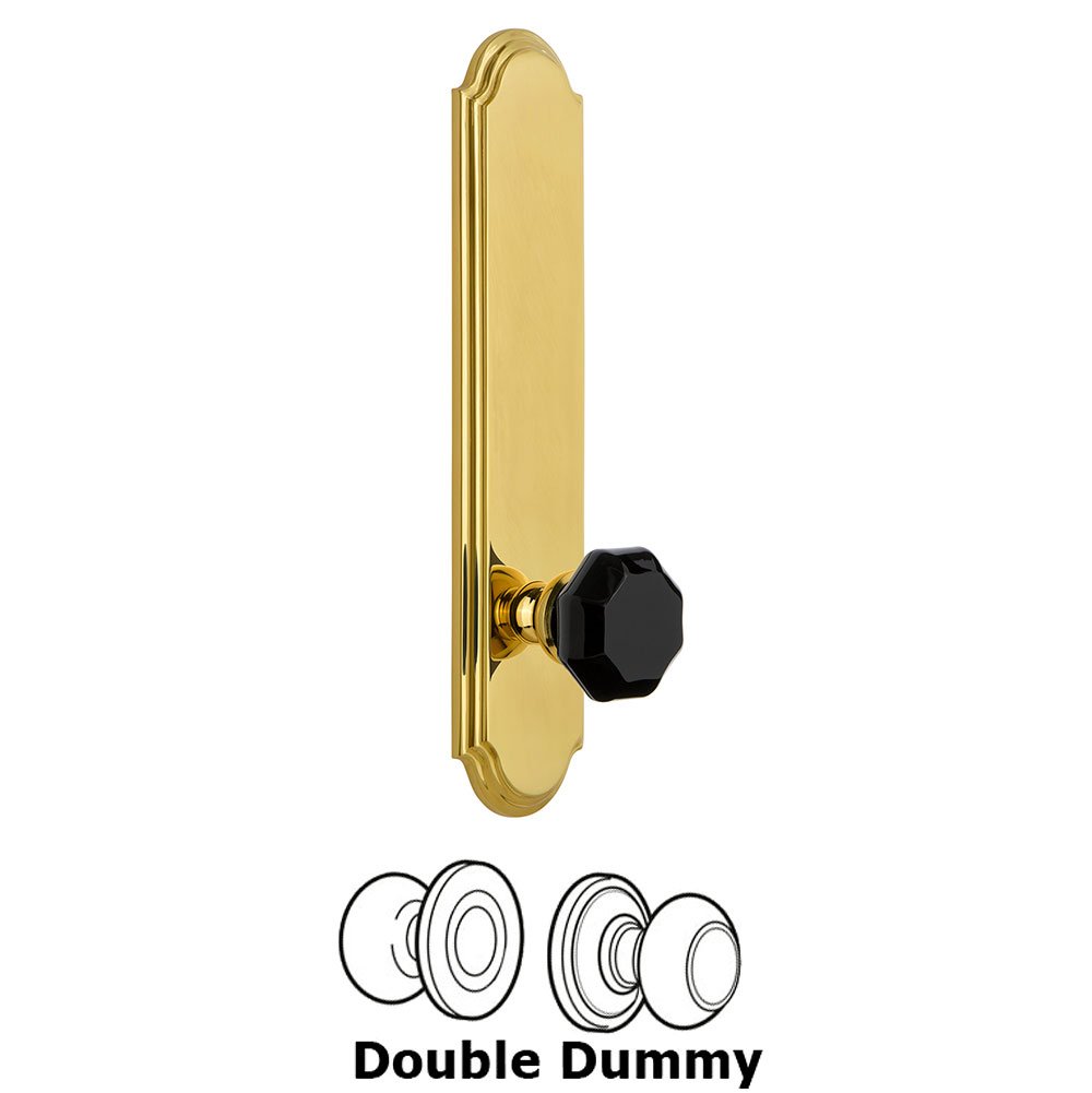Grandeur Double Dummy - Arc Rosette with Black Lyon Crystal Knob in Polished Brass