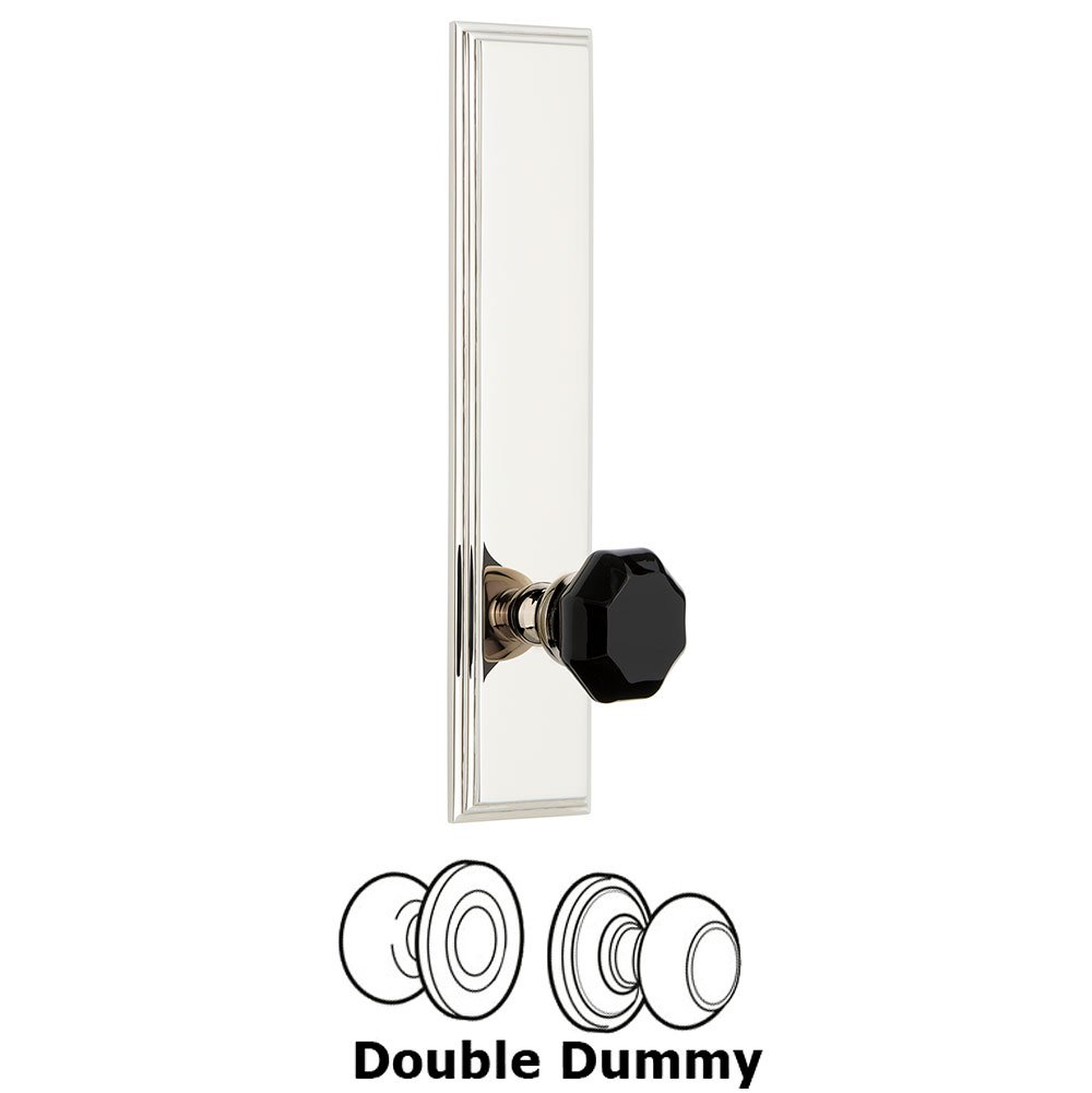 Grandeur Double Dummy Carre Tall Plate with Black Lyon Crystal Knob in Polished Nickel