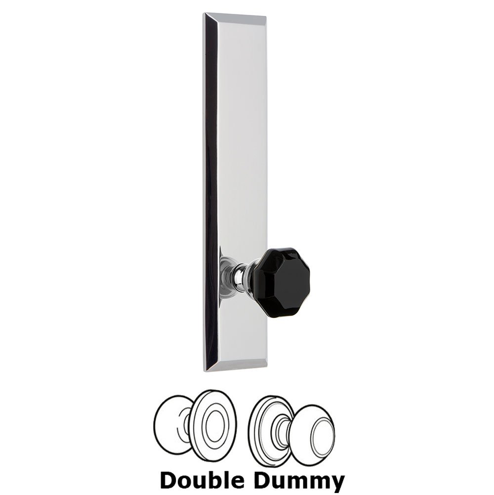 Grandeur Double Dummy Fifth Avenue Tall with Black Lyon Crystal Knob in Bright Chrome