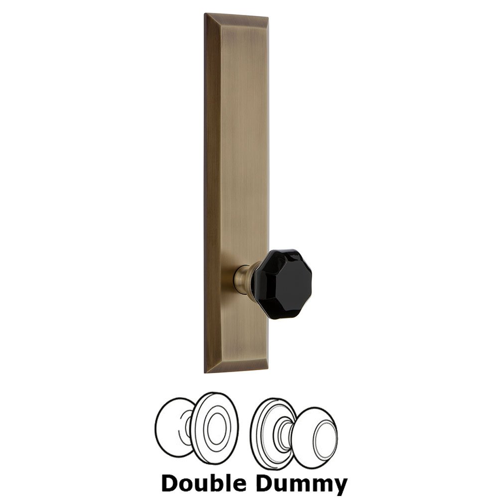 Grandeur Double Dummy Fifth Avenue Tall with Black Lyon Crystal Knob in Vintage Brass