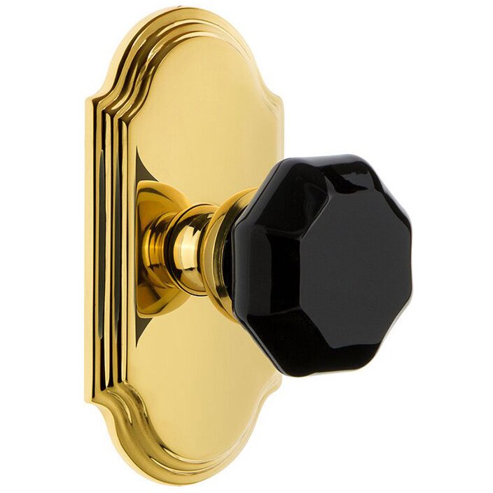 Grandeur Privacy - Arc Rosette with Black Lyon Crystal Knob in Polished Brass