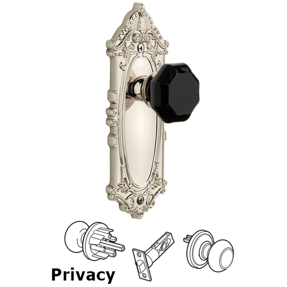 Grandeur Privacy - Grande Victorian Rosette with Black Lyon Crystal Knob in Polished Nickel