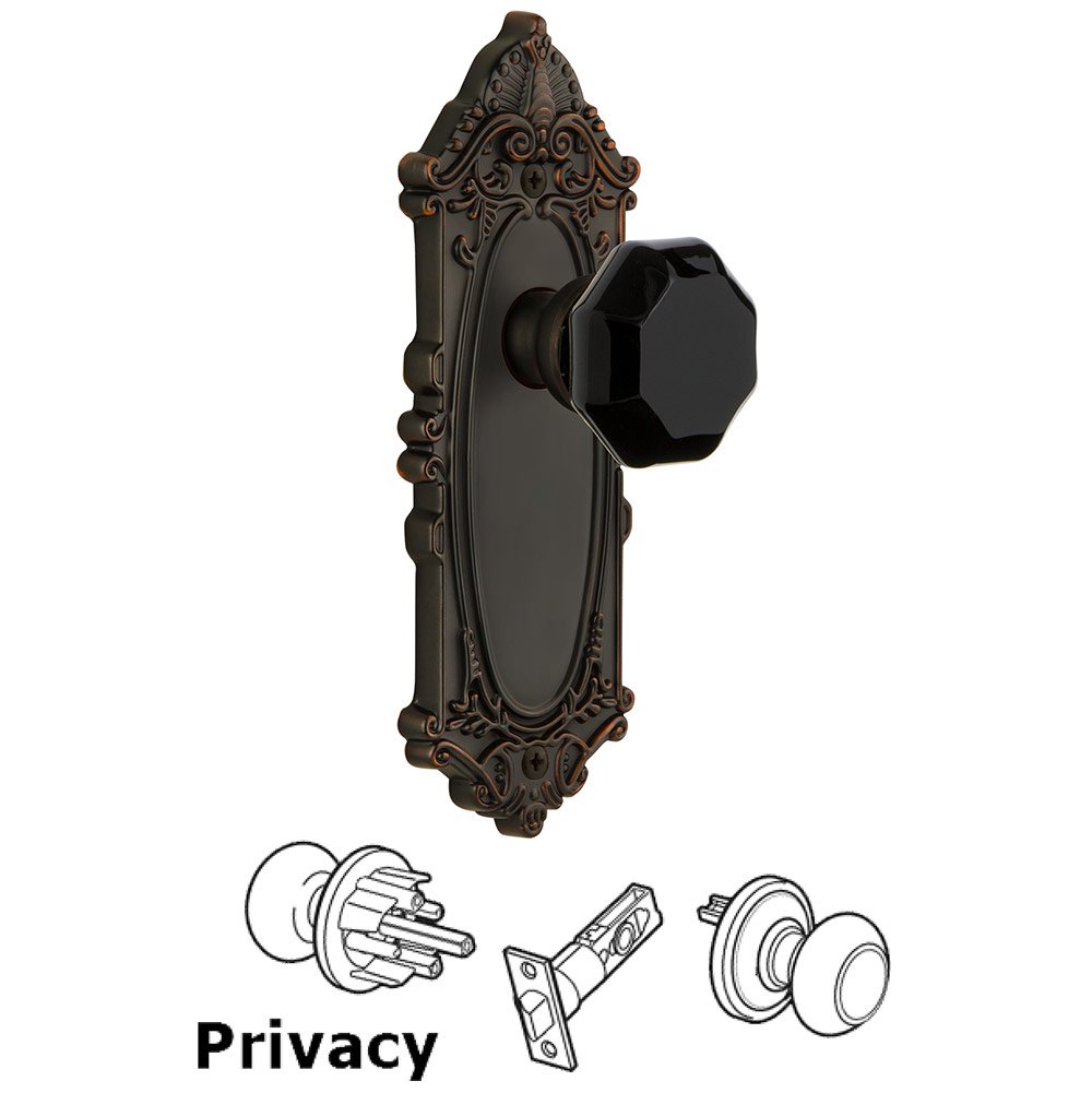Grandeur Privacy - Grande Victorian Rosette with Black Lyon Crystal Knob in Timeless Bronze