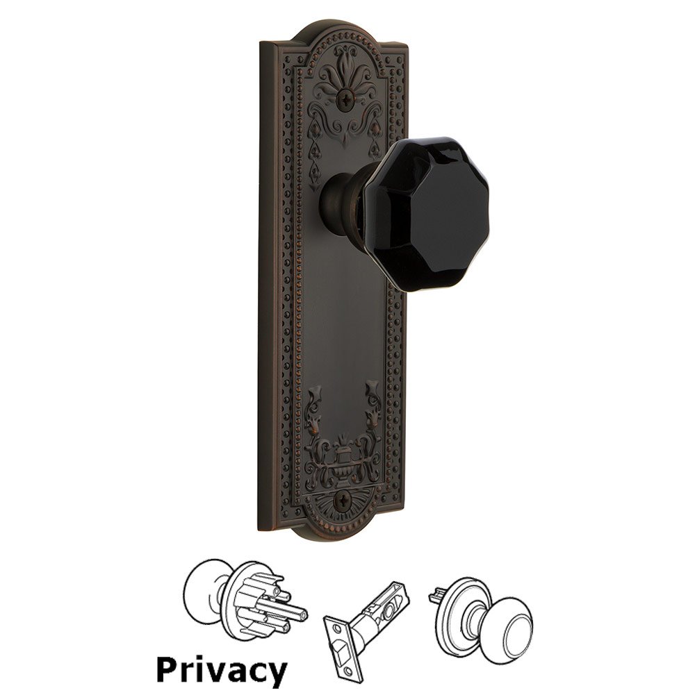 Grandeur Privacy - Parthenon Rosette with Black Lyon Crystal Knob in Timeless Bronze