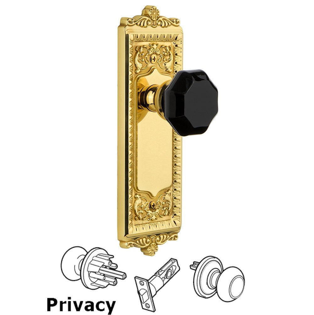 Grandeur Privacy - Windsor Rosette with Black Lyon Crystal Knob in Lifetime Brass
