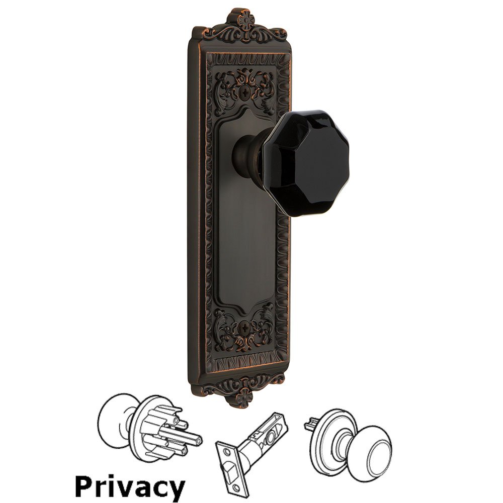 Grandeur Privacy - Windsor Rosette with Black Lyon Crystal Knob in Timeless Bronze