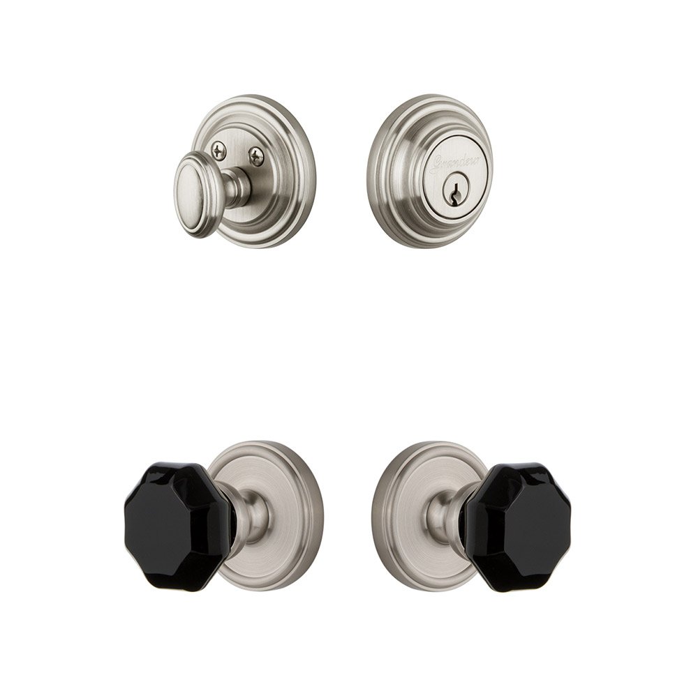 Grandeur Georgetown Rosette with Lyon Knob and matching Deadbolt in Satin Nickel