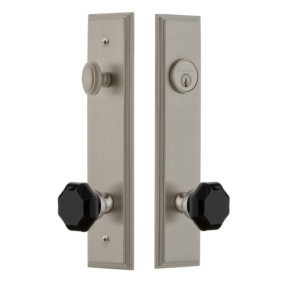 Grandeur Tall Plate Complete Entry Set with Lyon Knob in Satin Nickel
