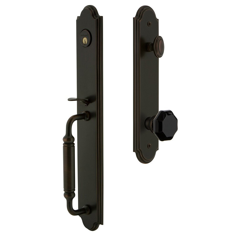 Grandeur Arc One-Piece Handleset with C Grip and Lyon Knob in Timeless Bronze