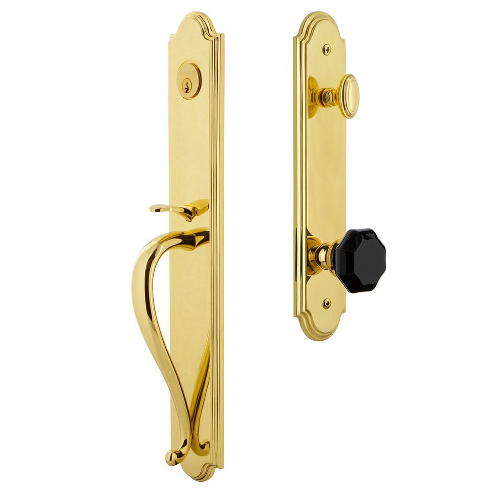 Grandeur Arc One-Piece Handleset with S Grip and Lyon Knob in Lifetime Brass
