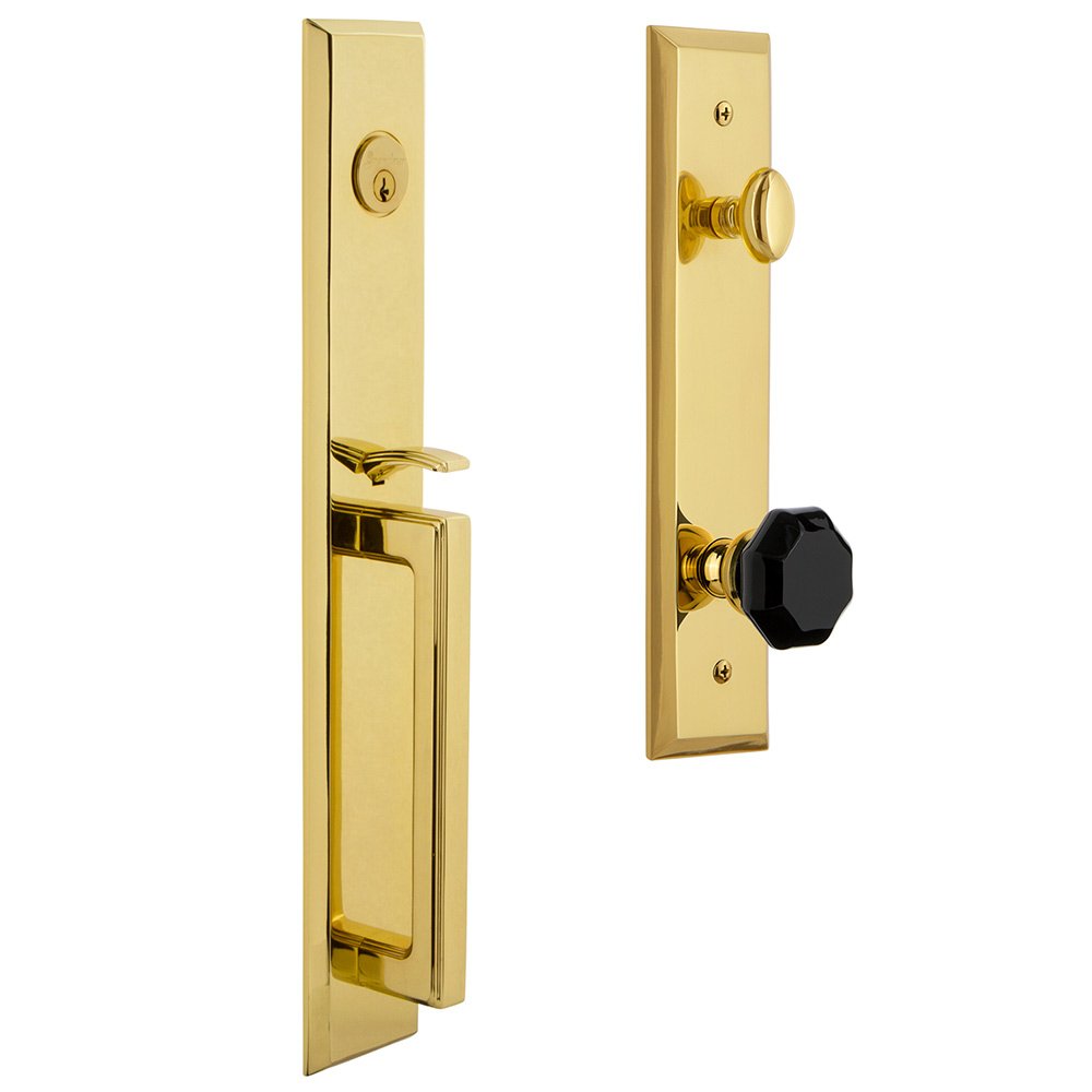 Grandeur One-Piece Handleset with D Grip and Lyon Knob in Lifetime Brass